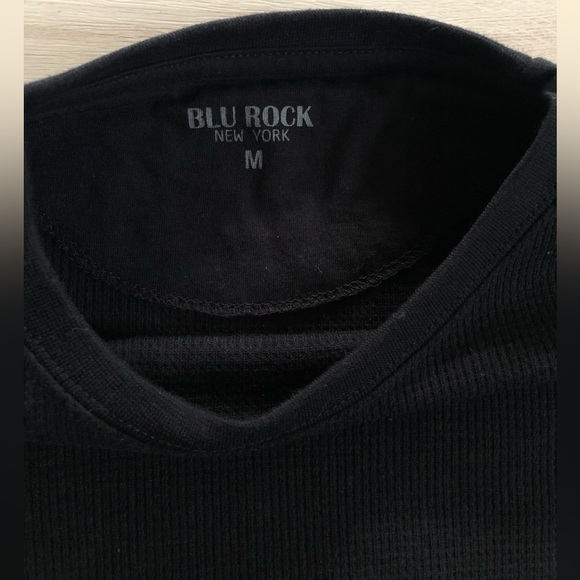 Men’s Blu Rock Black Thermal Waffle Knit T-Shirt Top - Picture 9 of 16